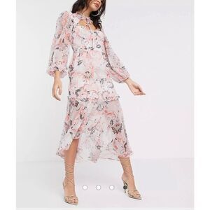 River Island paisley long sleeved dress in pink size 10